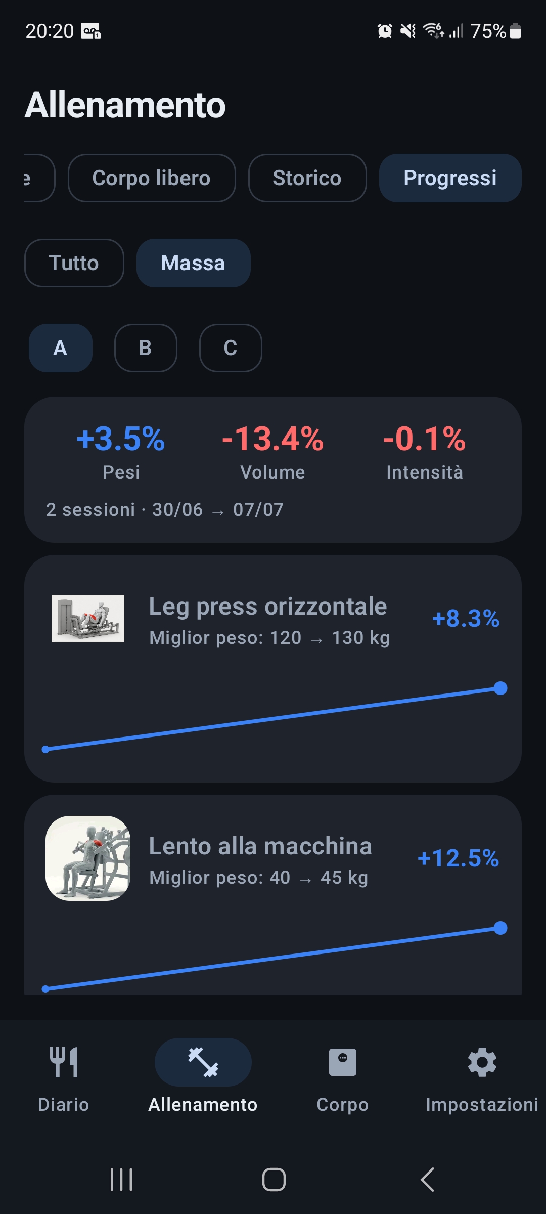 Grafico di progressione dei carichi nel tempo